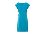 A teal knee-length dress with short sleeves.
