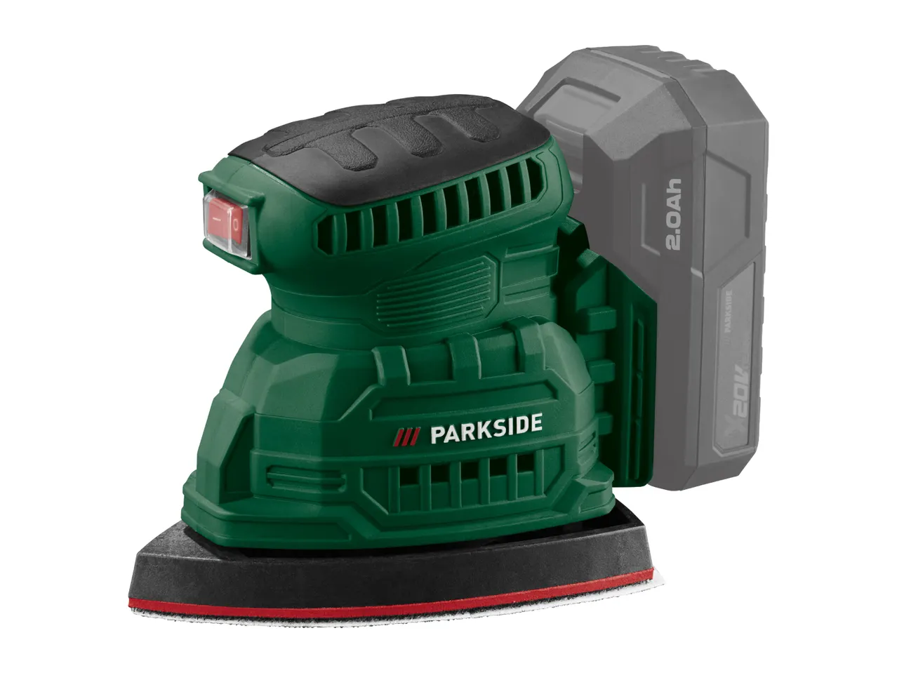 Cordless detail sander with battery attached