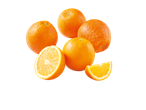 A group of whole and sliced oranges on a black background.