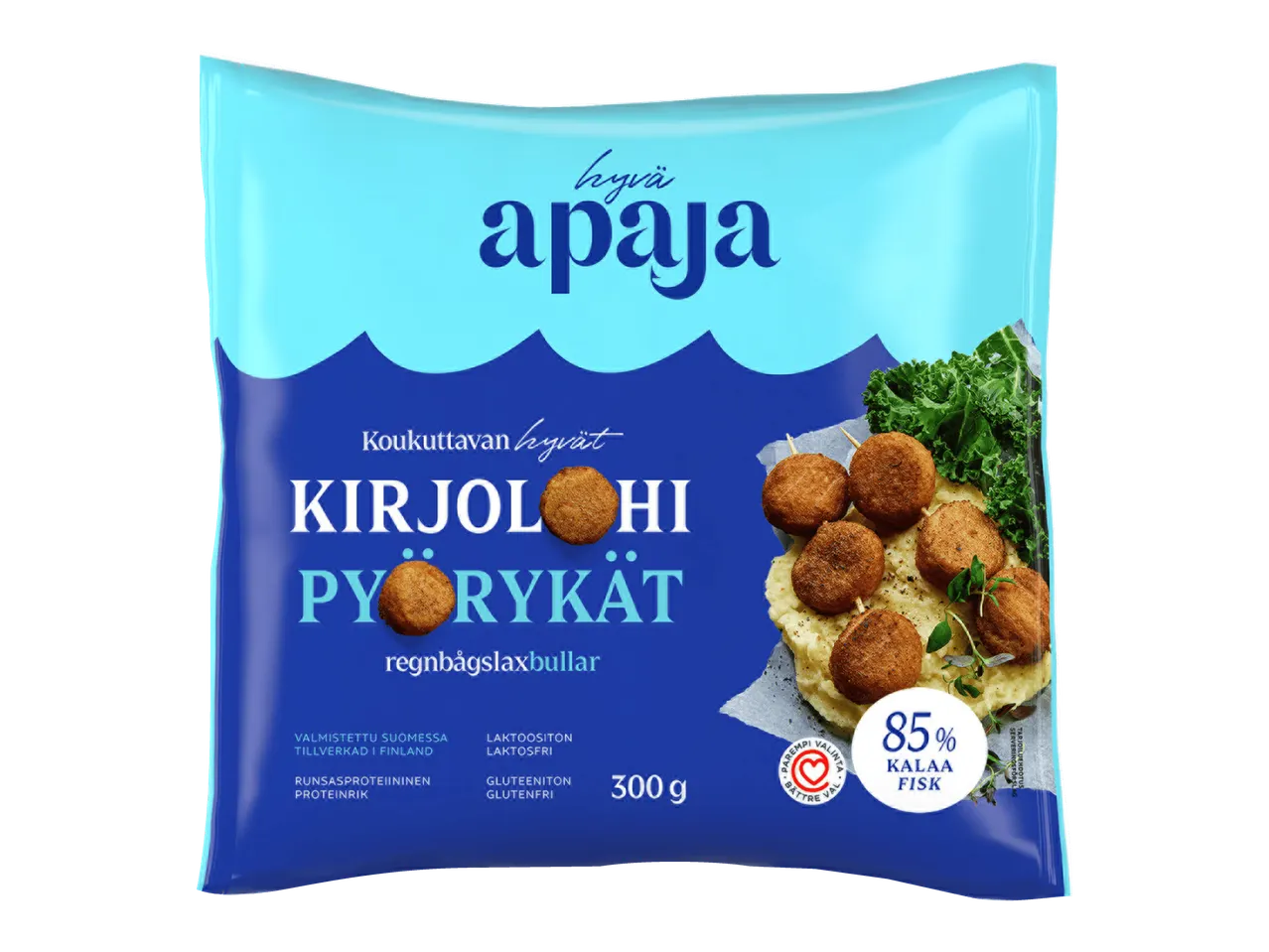 Pussi kirjohipyöryköitä, joissa on 85 % kalaa.