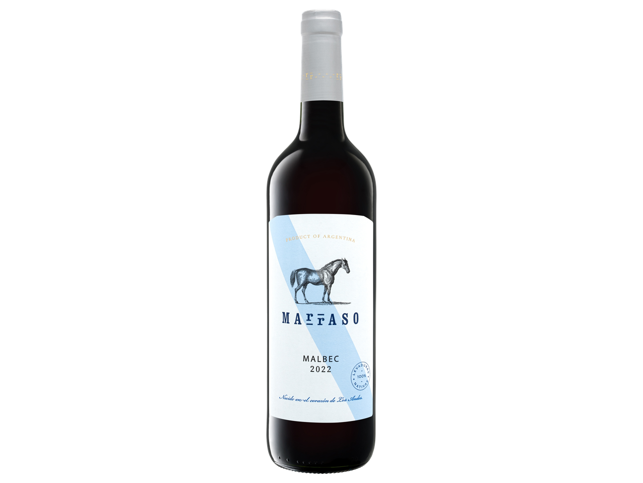 Maffaso Malbec 2022 wijnfles met een paard op het etiket.