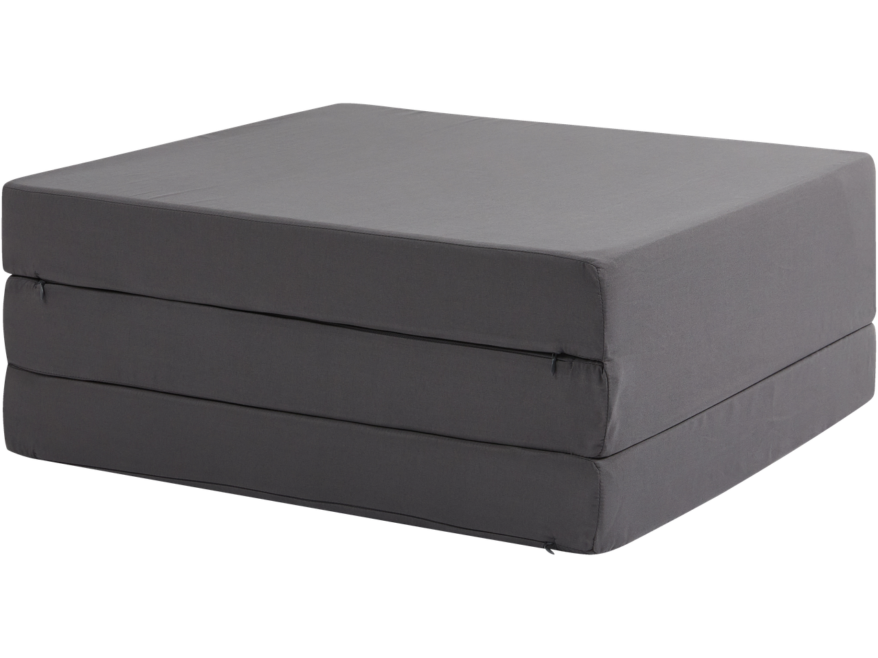 A tri-fold gray mattress is shown.