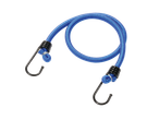 Blue bungee cord with metal hooks.