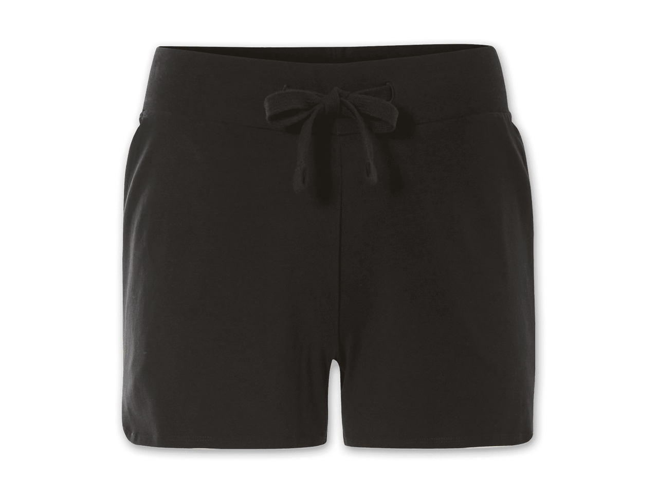 Schwarze, kurze Damen-Shorts mit Kordelzug.