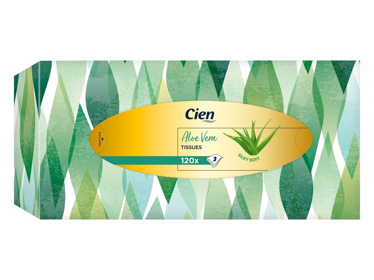 Boîte de mouchoirs Cien Aloe Vera, 120 mouchoirs, 3 épaisseurs, doux et soyeux.