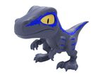 A cute, blue and gray baby velociraptor toy.