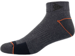 Gray ankle socks with orange accents.
