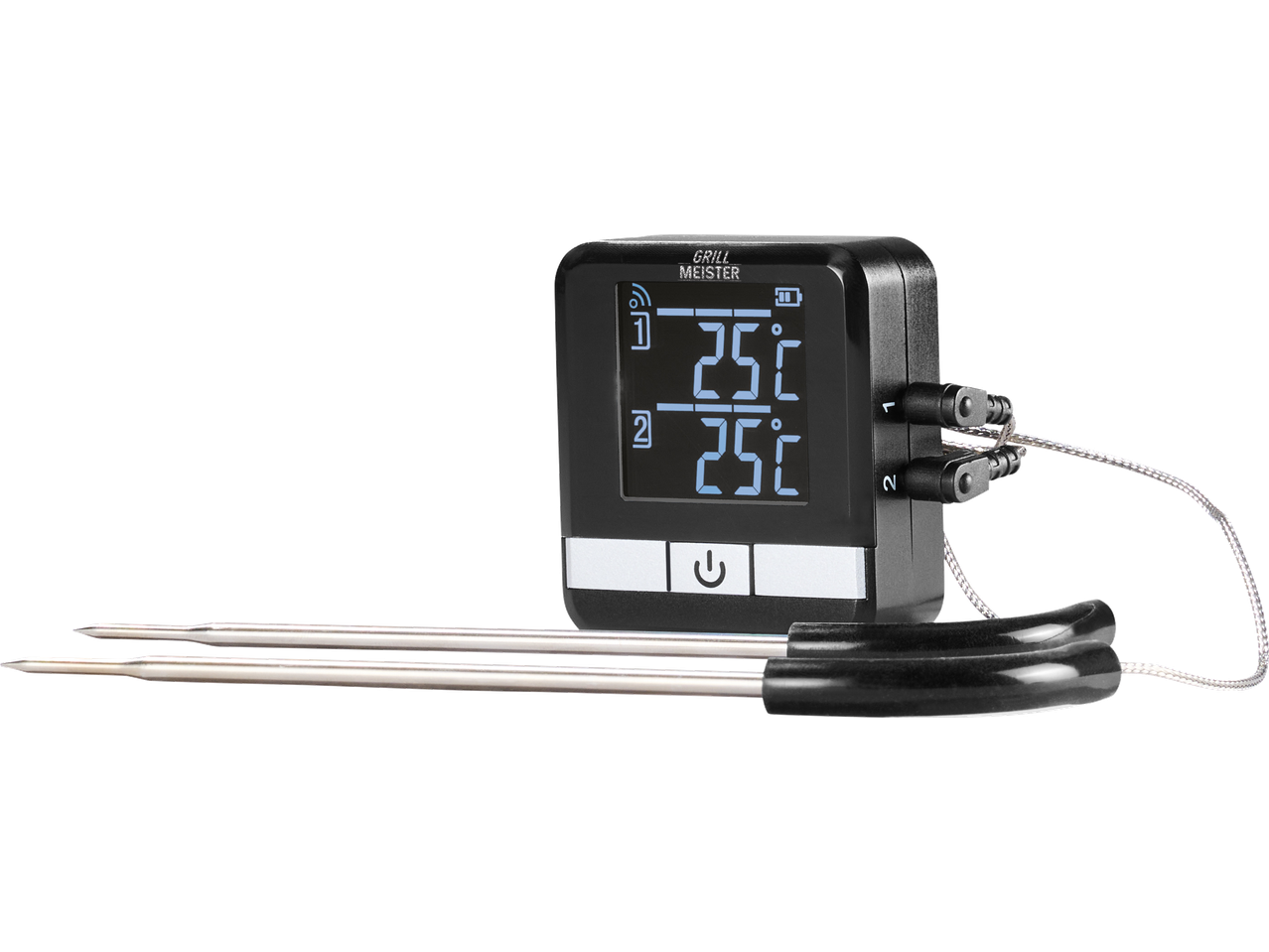 Grillmeister belaidis maisto termometras su dviem zondais ir 25°C ekranu.