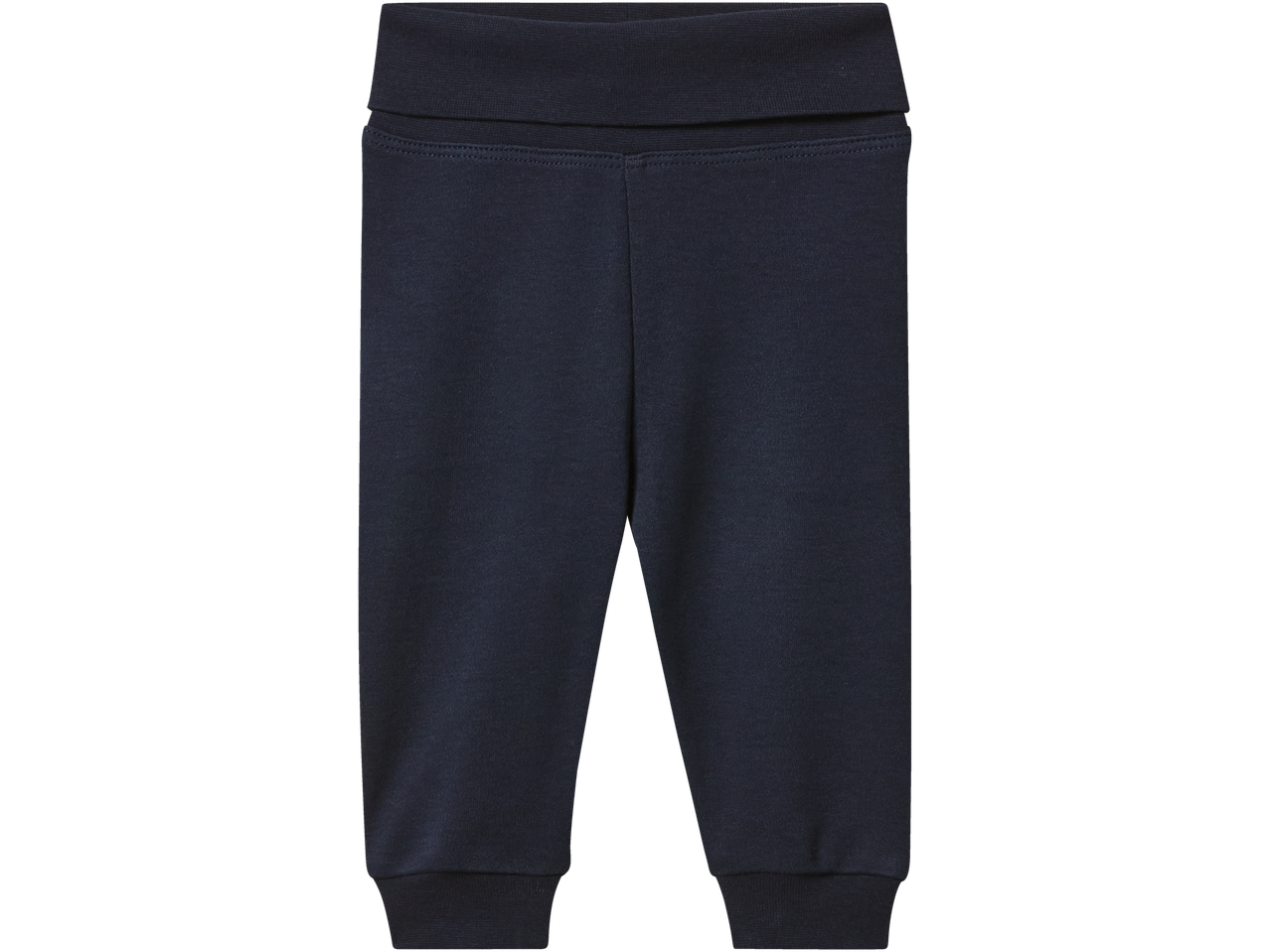 LUPILU tamsiai mėlynos kūdikių kelnės su elastiniu juosmeniu ir rankogaliais.