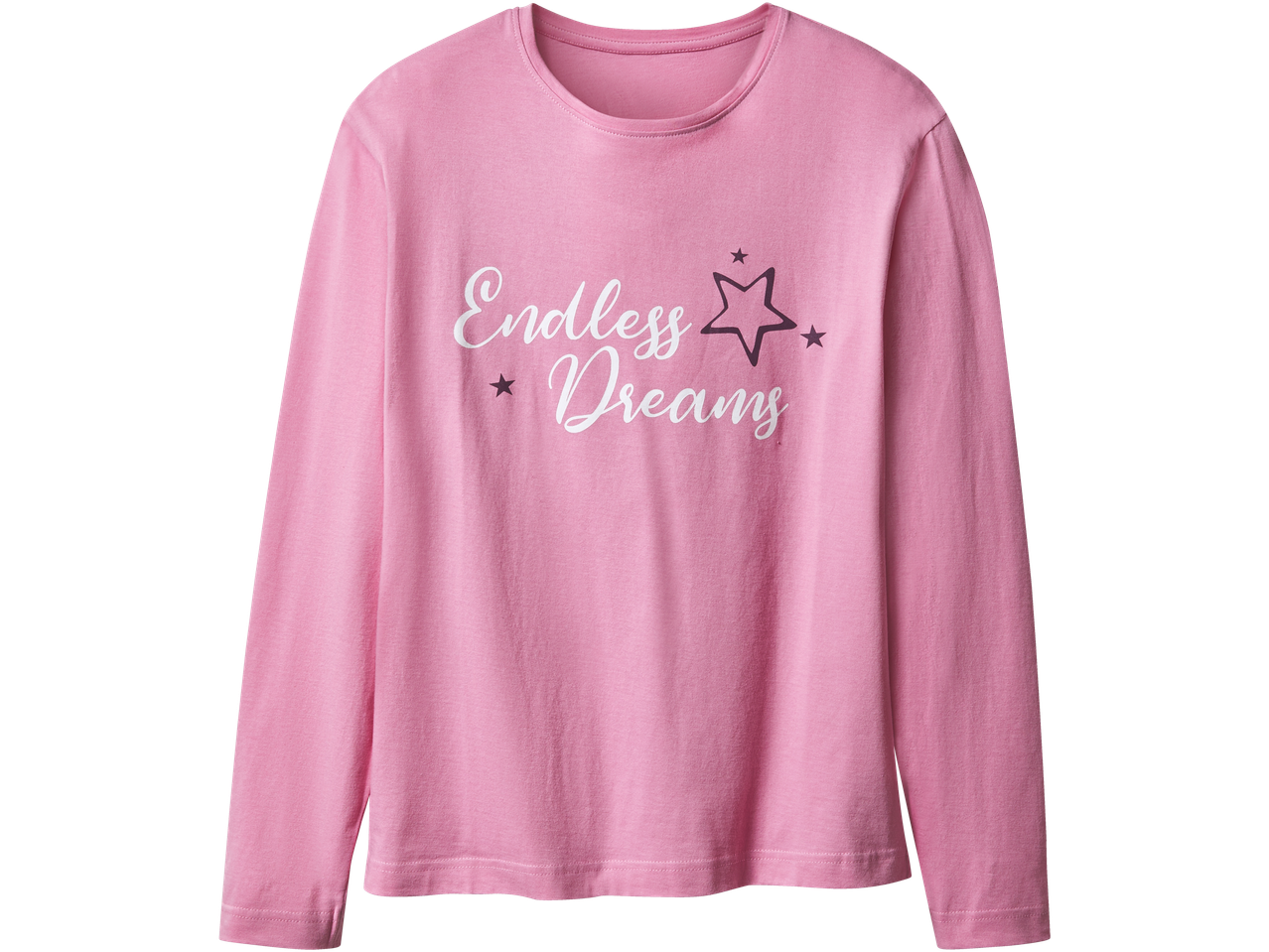 Rožiniai marškinėliai ilgomis rankovėmis su užrašu „Endless Dreams“ ir žvaigždėmis