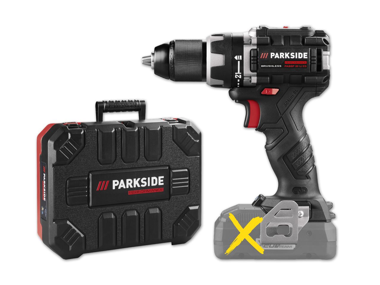 Parkside Akkuschrauber mit zwei Akkus und Koffer.