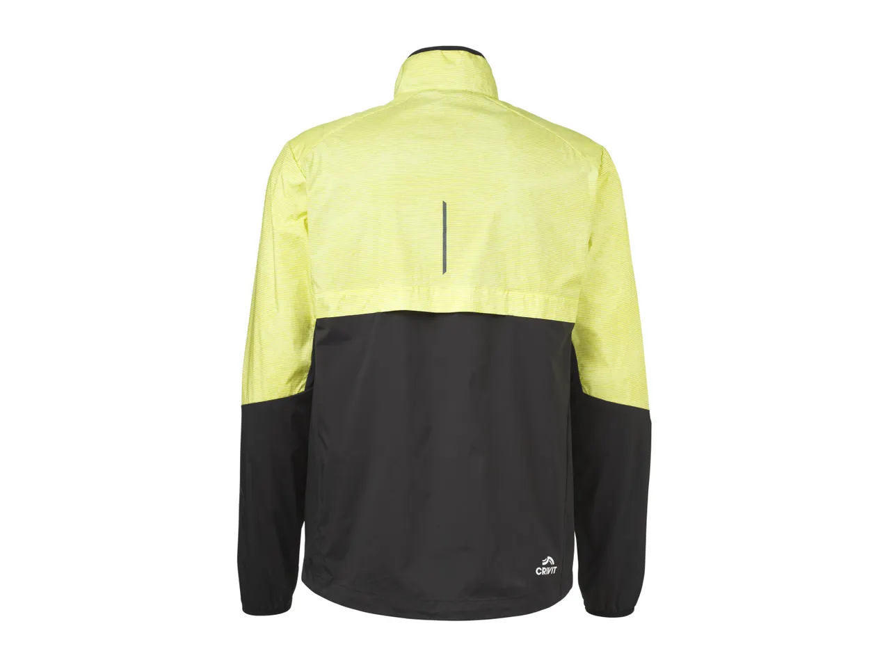 Men's running jacket in neon yellow and black, back view