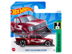 Um Hot Wheels Ford F-150 Lightning Custom na cor vinho, edição 37/250 da série HW Green Speed.