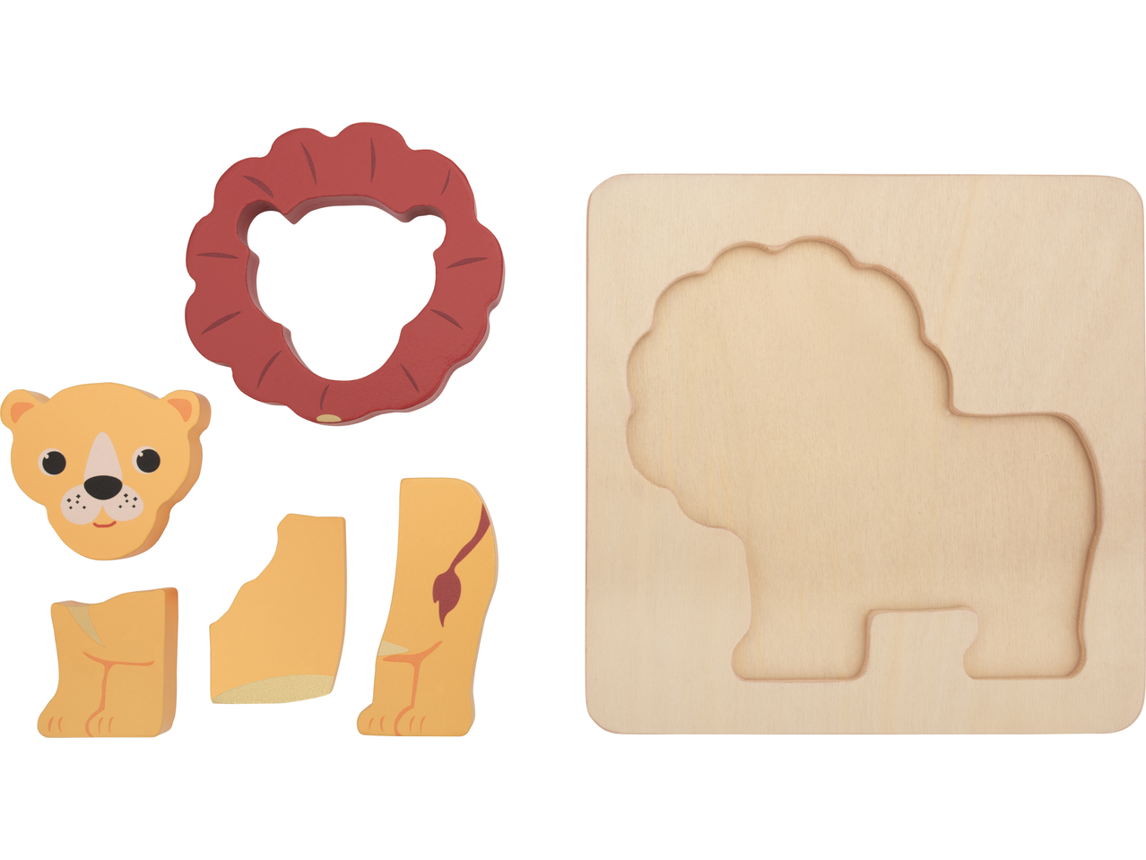 LUPILU® medinis galvosūkis su liūto dalimis ir atitinkama lenta