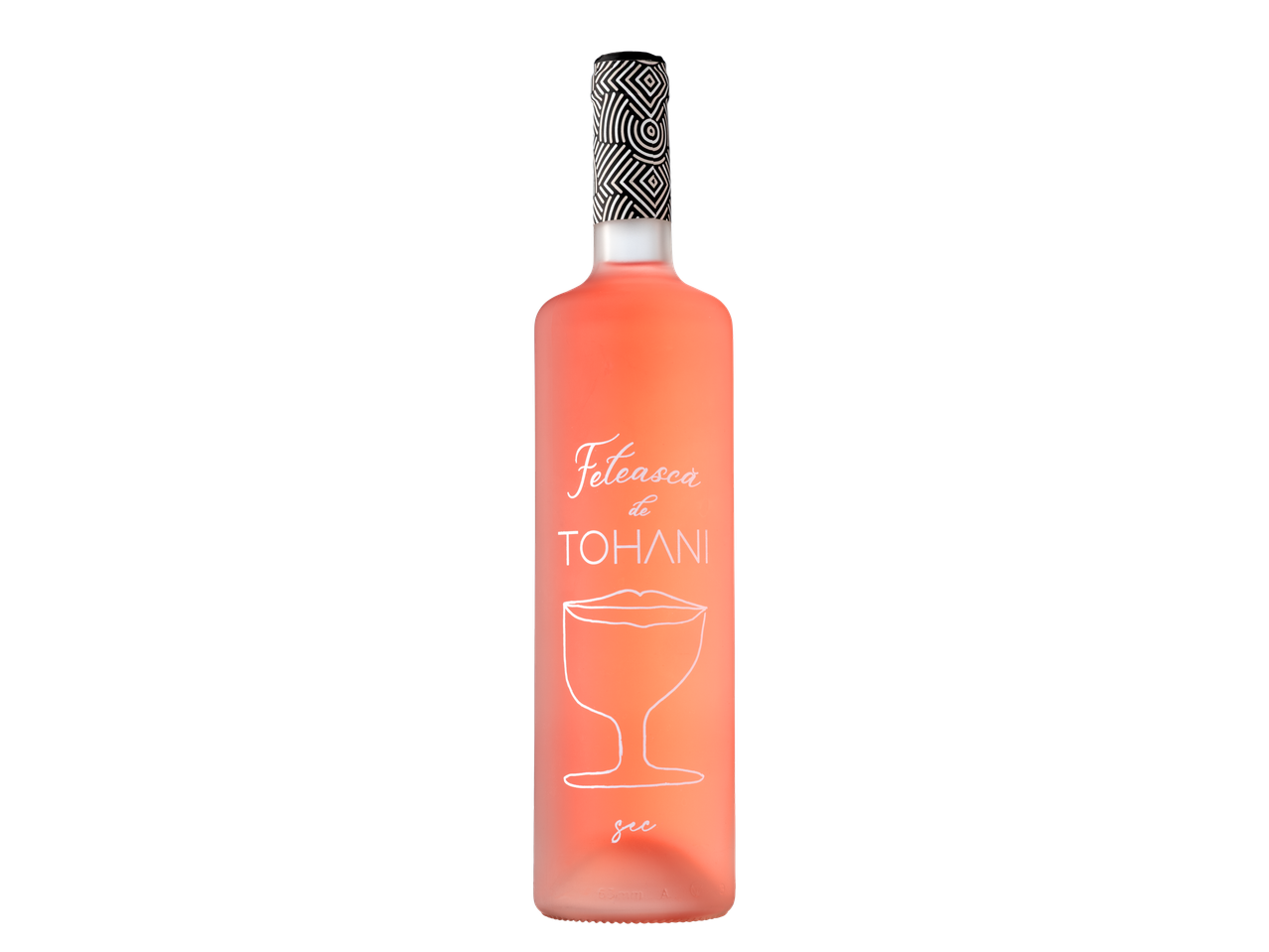 Sticlă de vin rosé Fetească de Tohani cu etichetă albă și neagră