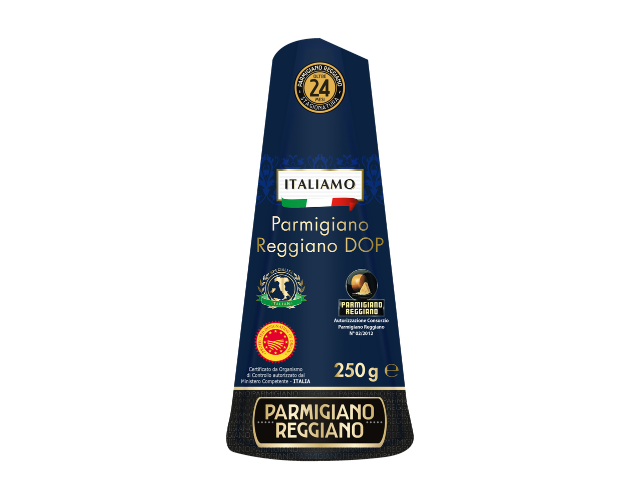 Italiamo Parmigiano Reggiano DOP cheese packaging.