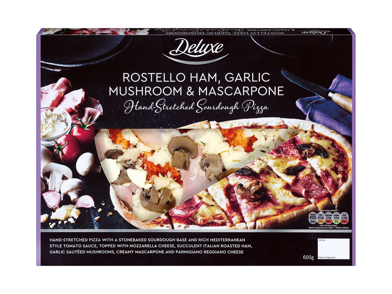 Go to full screen view: Deluxe Fresh Ham & Mushroom Sourdough Pizza - Image 1