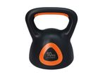 Sort kettlebell på 10 kg med orange håndtag og orange detalje.