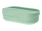 Light green rectangular food container with a lid, featuring a subtle brand logo.