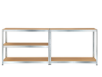 Parkside® Metal Shelving Unit with three shelves, on a black background.