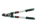 Bypass loppers with green and black handles and red locking mechanisms