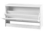 White shoe cabinet with two pull-out shelves.