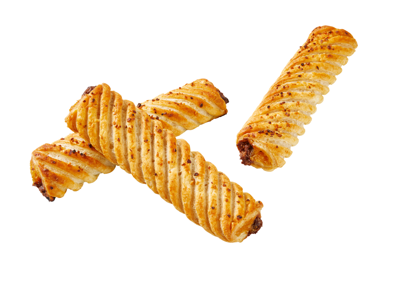 Três deliciosos rolos de massa folhada.