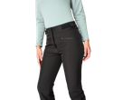 CRIVIT women's softshell ski pants in black with a green long-sleeved top.
