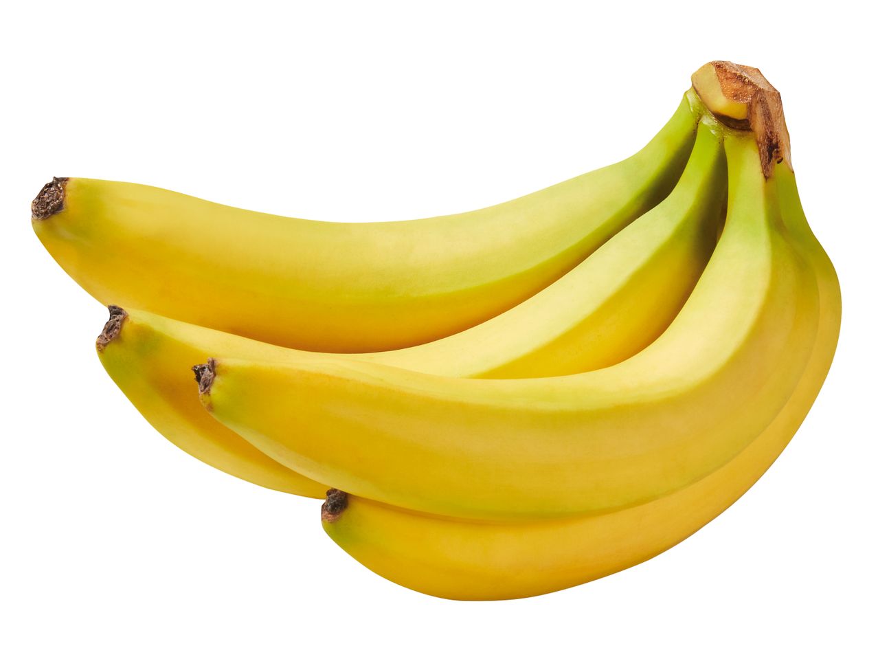 Eine Rispe reifer, gelber Bananen.