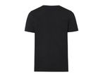 Plain black short-sleeved t-shirt, back view.