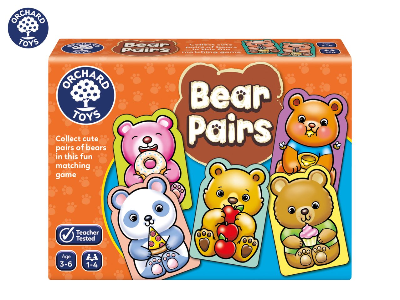 Bear Pairs matching game for ages 3-6, featuring cute bears with food.