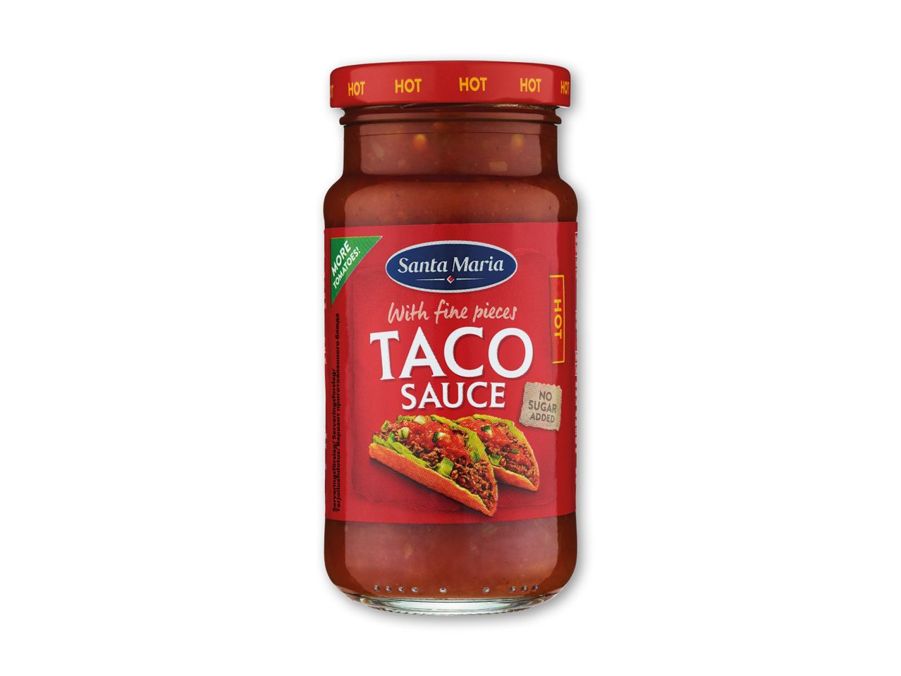 Hot tacosauce med fine stykker, mere tomat og uden tilsat sukker.