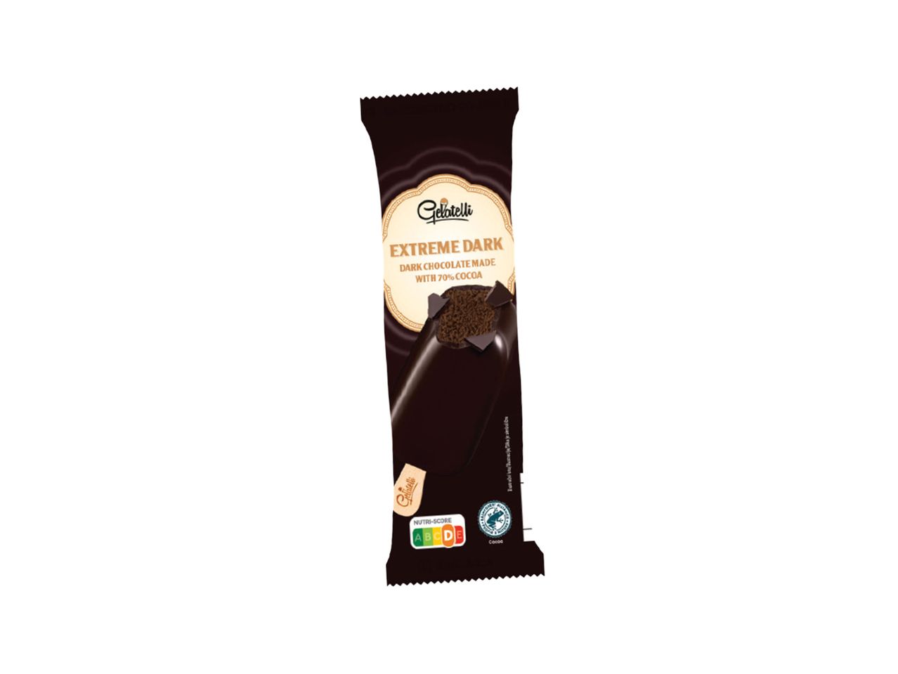 Gelatelli Extreme Dark sladoled na štapiću od tamne čokolade sa 70% kakaoa.