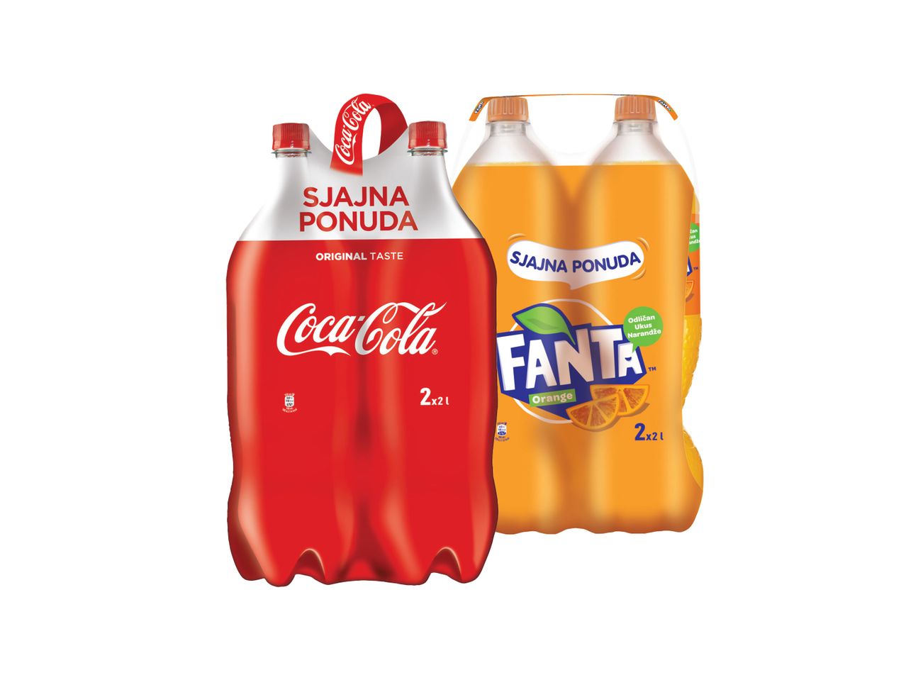 Dve pakovanja gaziranih pića: Coca-Cola i Fanta narandža, 2x2l.