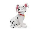 White cartoon dalmatian puppy figurine with black spots and a red collar