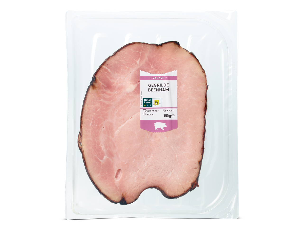 Verpakte gegrilde beenham met Beter Leven 3-sterren keurmerk, 150g
