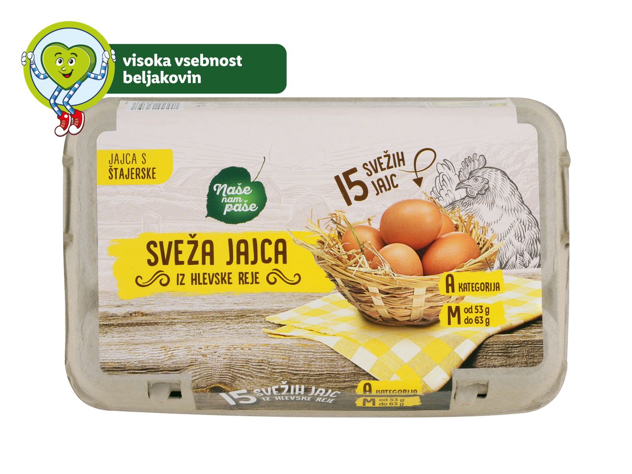 15 svežih jajc velikosti M iz proste reje.