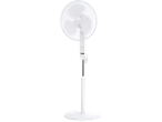 Ventilador de chão branco com grade de proteção.