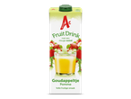 Kartonnen pak met appelvruchtendrank en een glas sap op de voorkant.