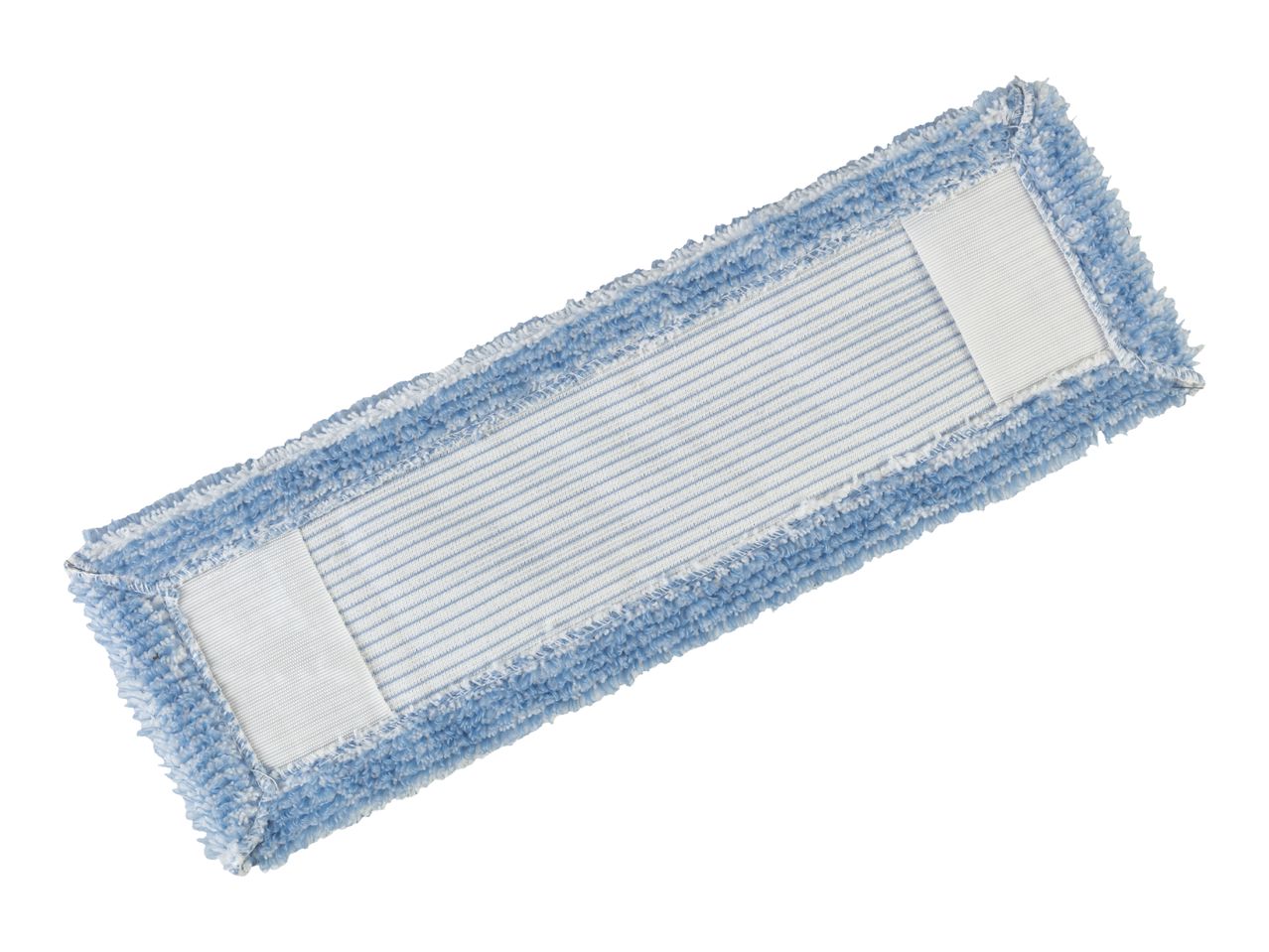 Blue and white microfiber mop pad with striped center