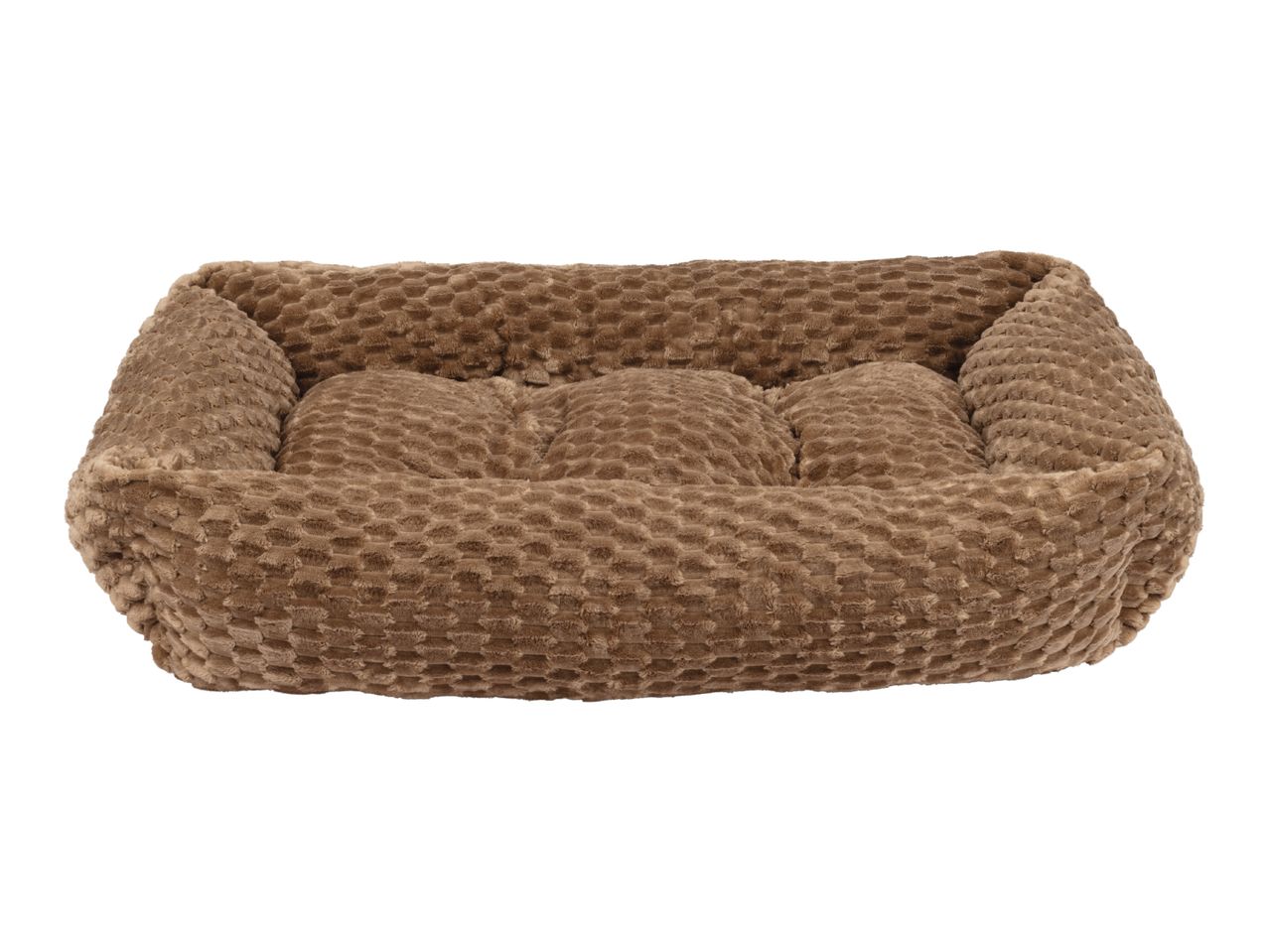 Plush brown rectangular dog bed with textured fabric