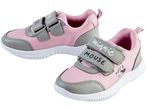 Pink and gray Minnie Mouse sneakers with velcro straps.