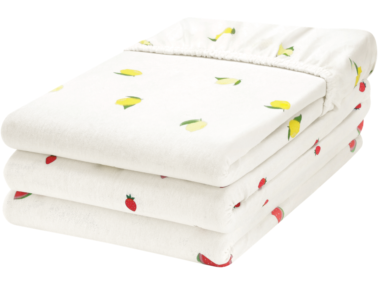 Livarno Jersey Fitted Sheet with lemon, strawberry, and watermelon patterns