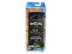 Hot Wheels Tooned 5-pack with various stylized cars, including a blue truck and white muscle car.