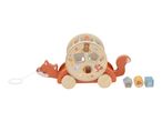 Wooden fox pull-along toy with shape sorter and forest animal blocks.