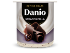 Romige kwark met stracciatellasmaak en chocoladekrullen op de verpakking.