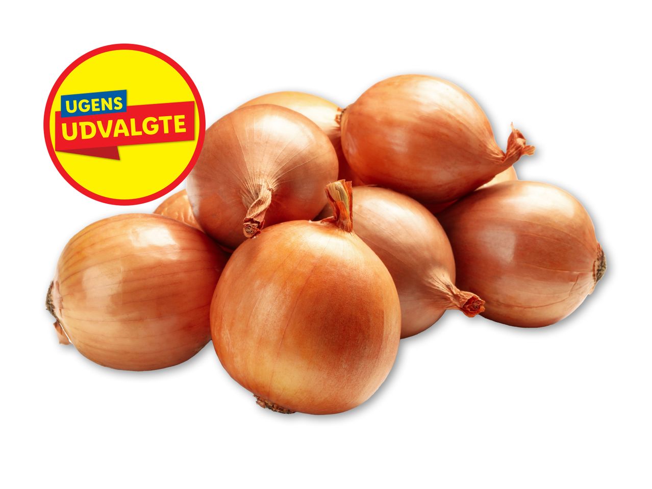En bunke løg, mærket 'Ugens Udvalgte'.