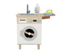 Toy washing machine with sink, detergent, and iron, featuring a digital display showing '01:15'.