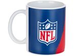 NFL-themed coffee mug with a blue and red design.