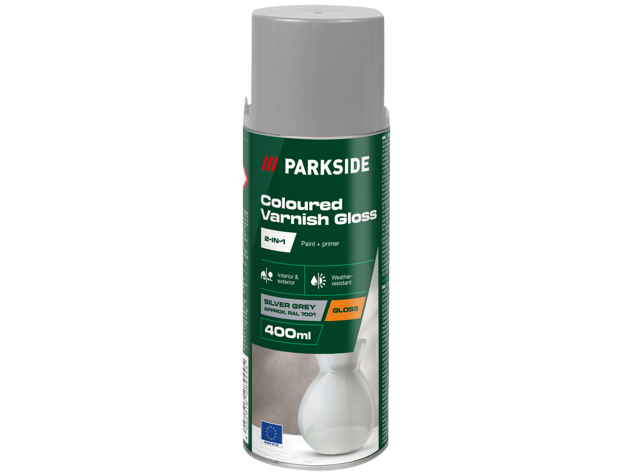 Parkside coloured varnish gloss, silver grey, 400ml, interior/exterior.